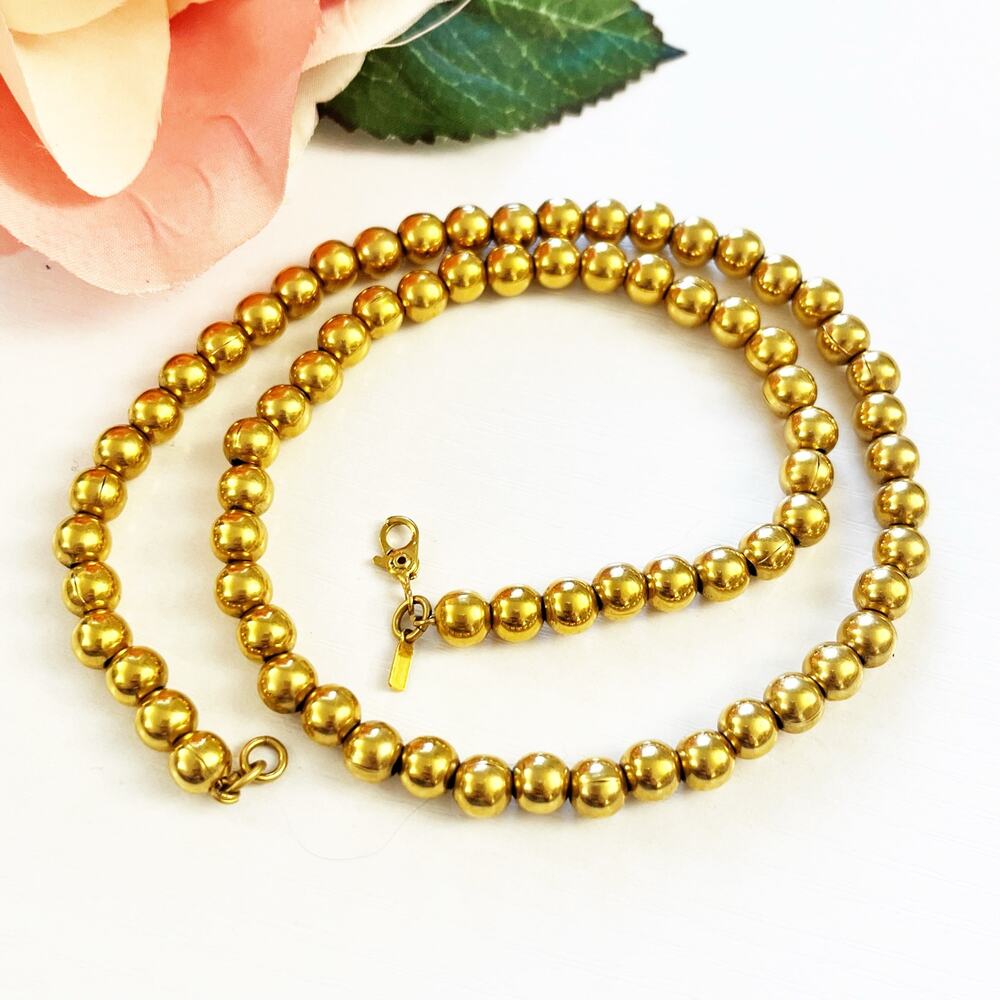 Vintage Monet Shiny Gold Tone Bead Necklace 18 inches